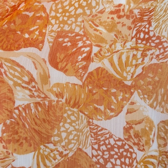 Loft seashell blouse Orange tropical lined v neck Top flutter sleeve XXS petite - Picture 5 of 6